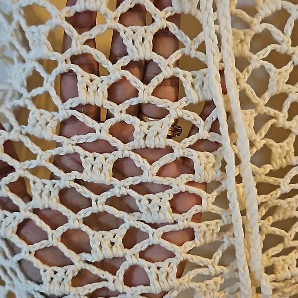 Hand Crafted Crochet Crop-Top Handmade Fishnet Swim Design Cream Summer Layer OS - Picture 17 of 17